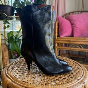 80S Jazz Made In Spain Leather Boots Size 7 2.5”Inch Heel Never Worn